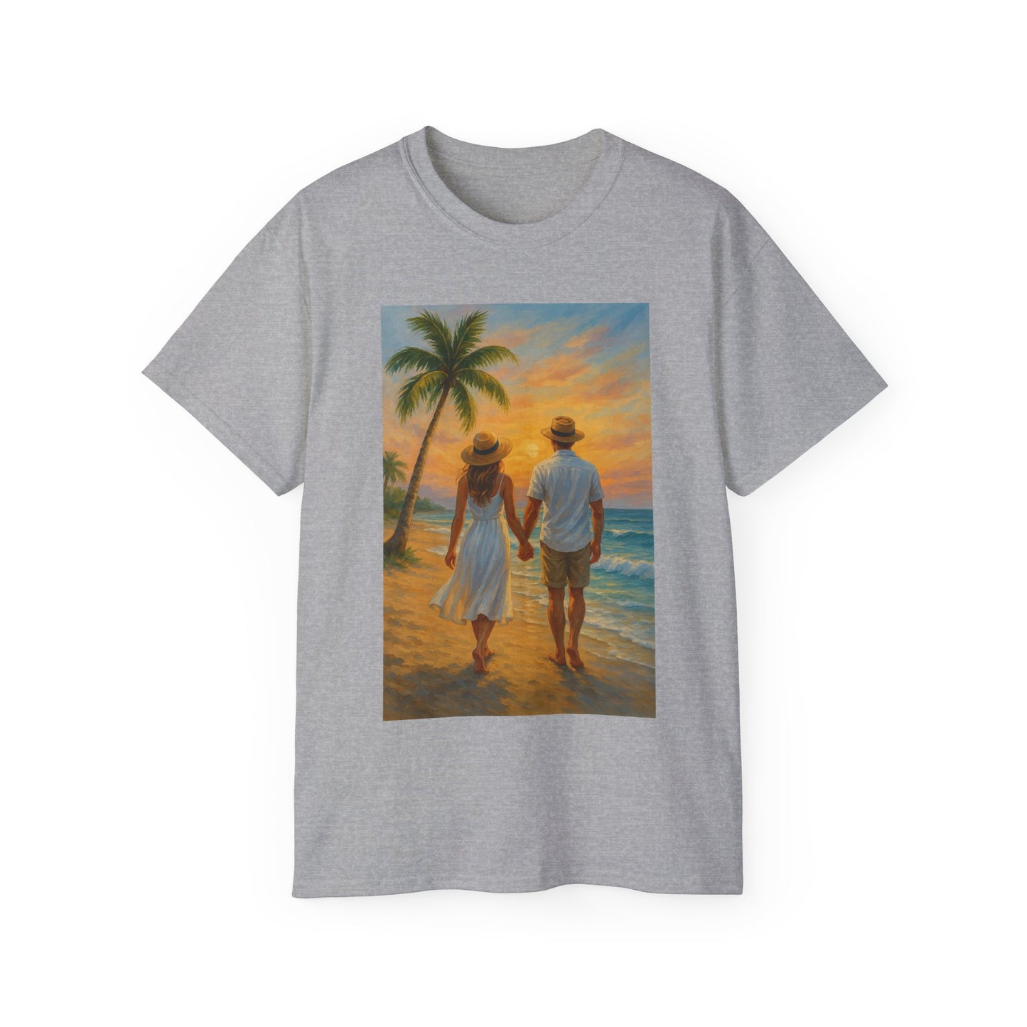 Beach Sunset Couple Tee | Unisex Ultra Cotton T-Shirt for Summer Getaways
