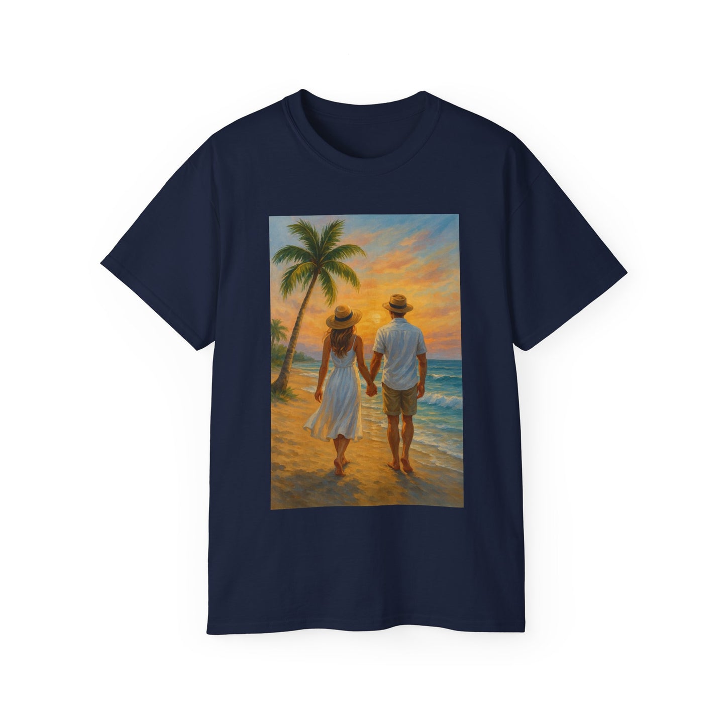 Beach Sunset Couple Tee | Unisex Ultra Cotton T-Shirt for Summer Getaways