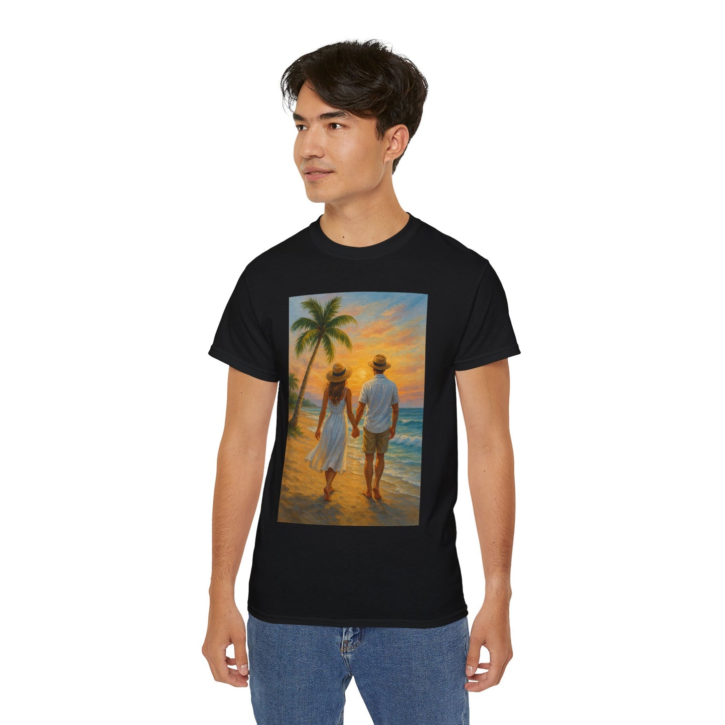Beach Sunset Couple Tee | Unisex Ultra Cotton T-Shirt for Summer Getaways