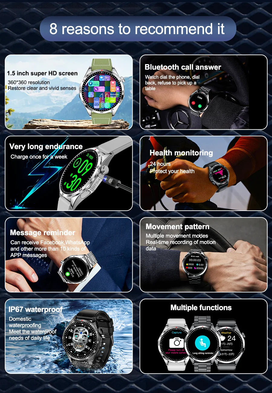 Smart Watch Men 1.53 HD Screen 360*360 Bluetooth Call IP67 Waterproof  With 100+ Sport Codes Heart Rate Monitoring SmartWatch