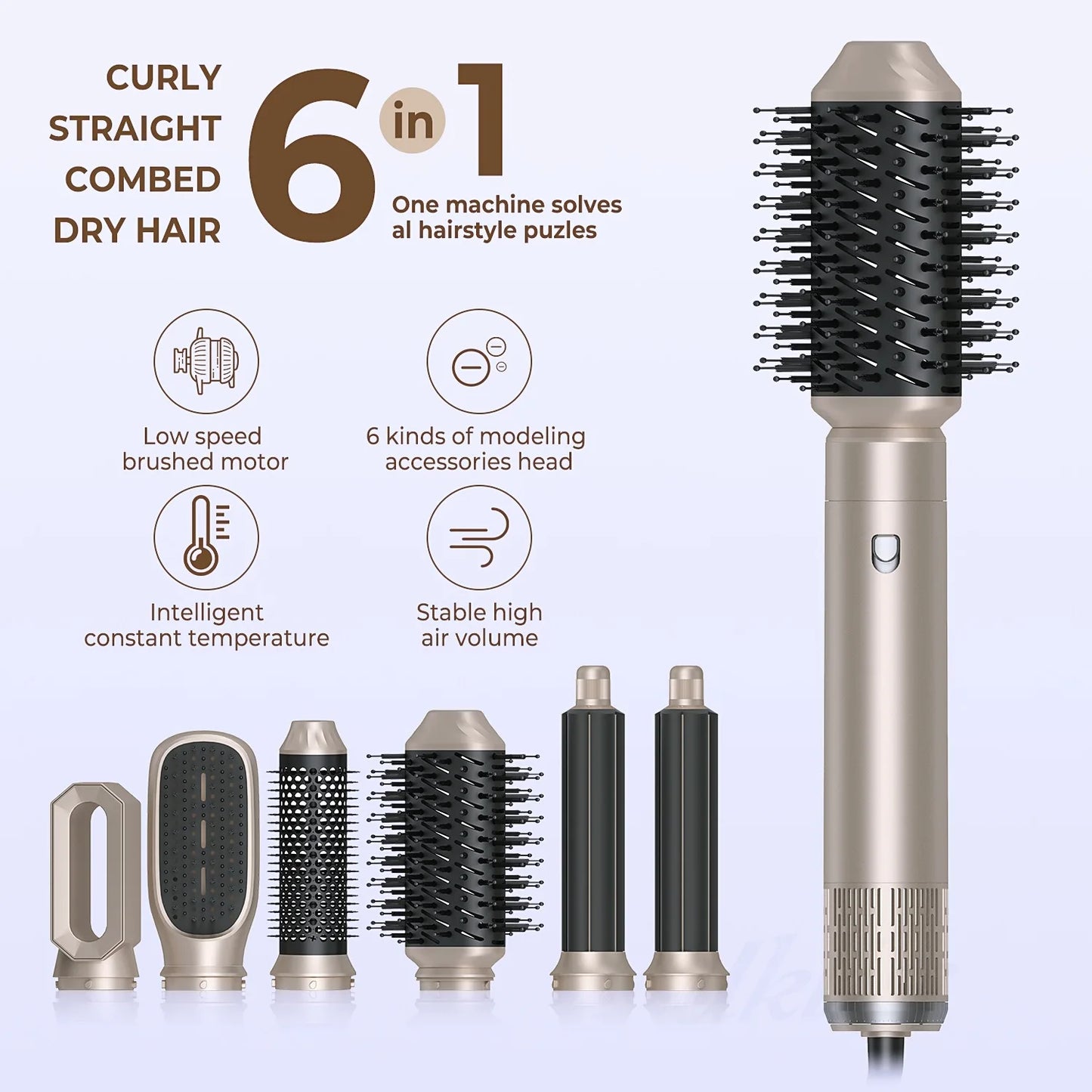 6 In1 Hair Dryer Hot Comb Set Multifunctional Electric Curling Iron Hair Straightener Comb Professional Barber Home Styling Tool