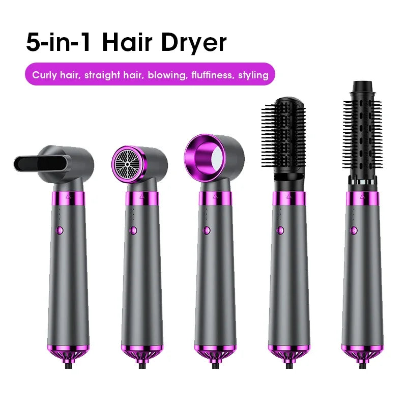 Hair Dryer 5 In 1 Hair Blower Hot Cold Air Styler Comb Anion Hairdryer Electric Leafless Blowing Hair Dryer Auto Curling Iron