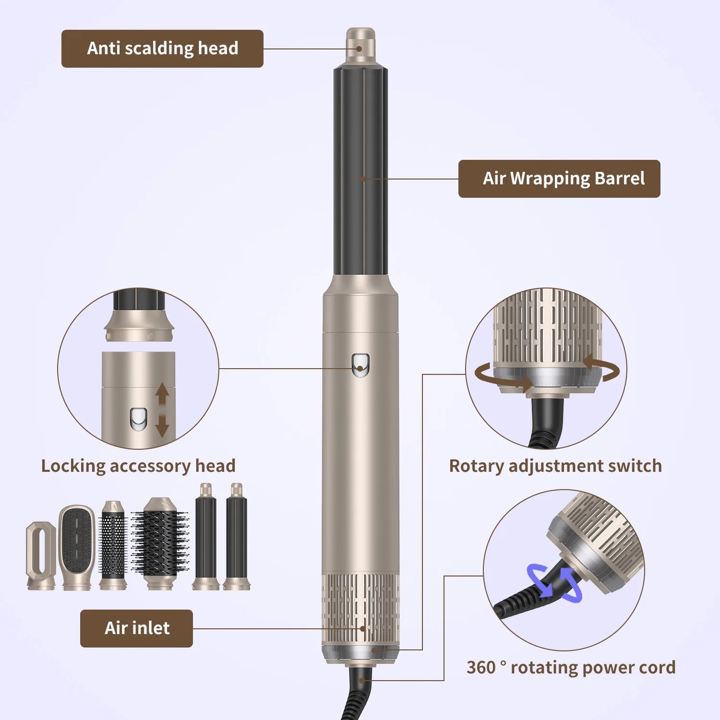 6 In1 Hair Dryer Hot Comb Set Multifunctional Electric Curling Iron Hair Straightener Comb Professional Barber Home Styling Tool