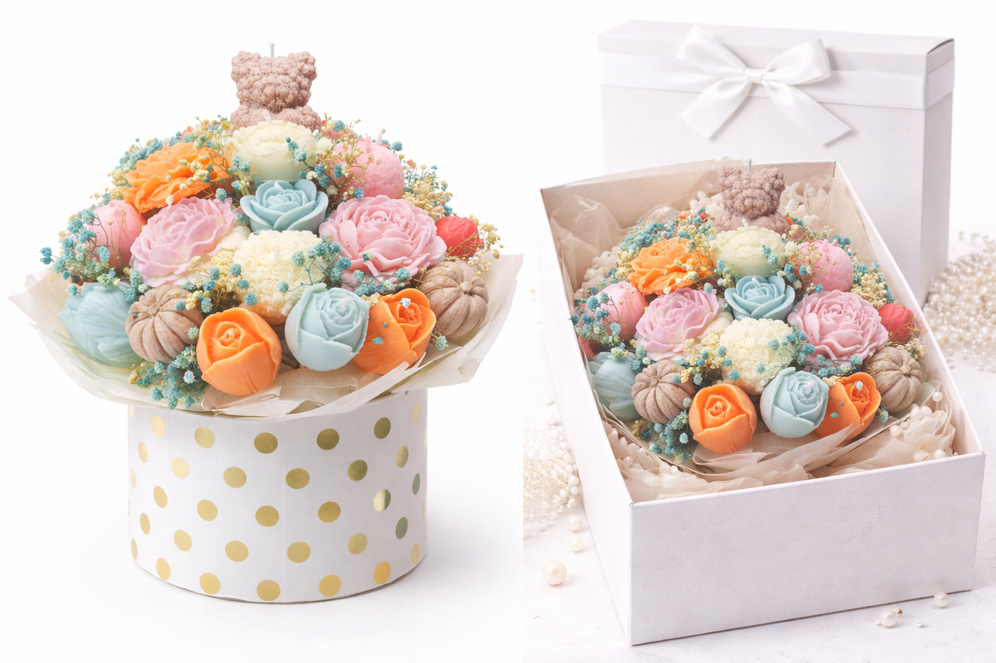 Luxury Pastel Floral Candle Arrangement