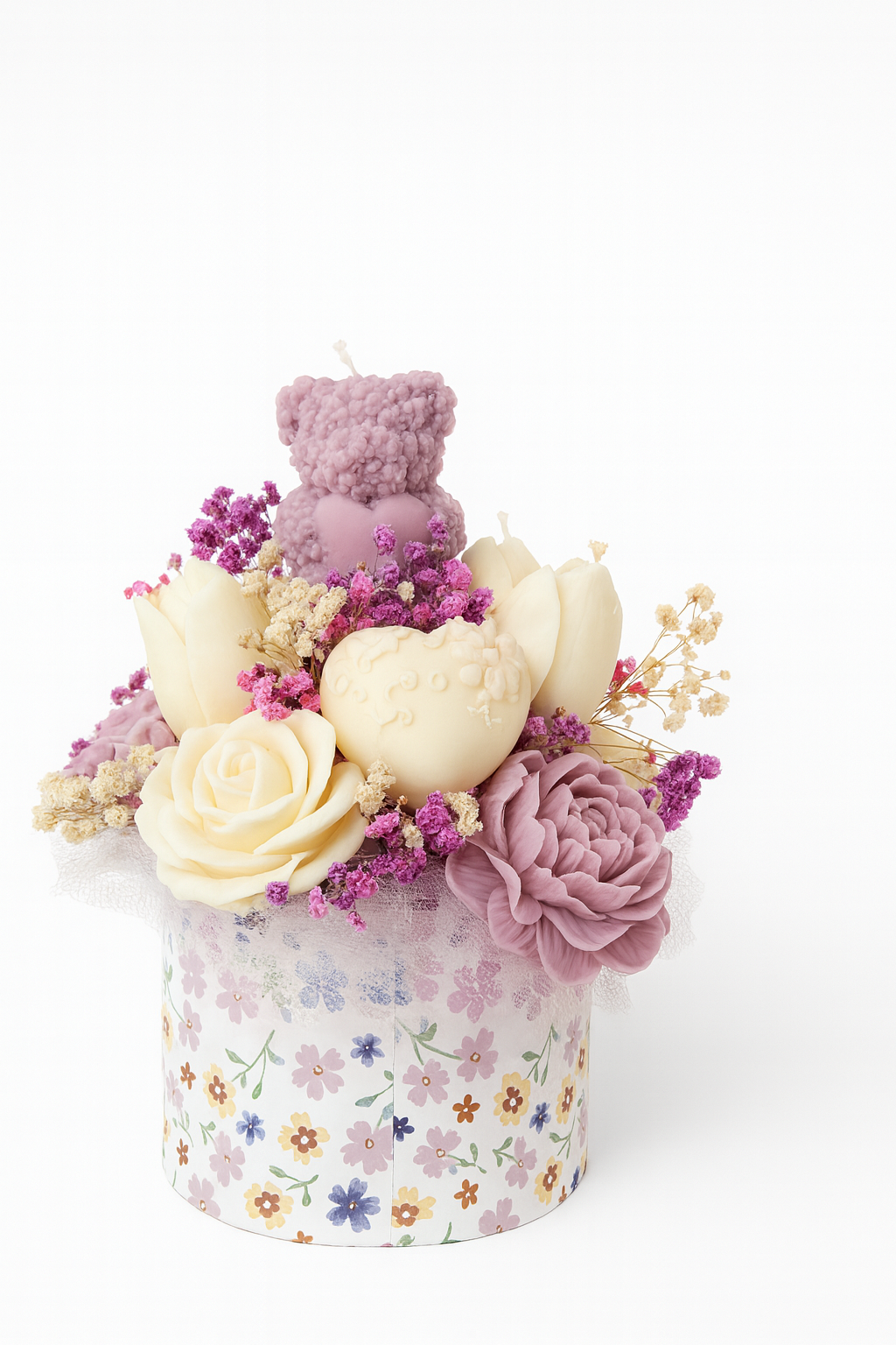 Floral Candle Arrangement – Pastel Edition